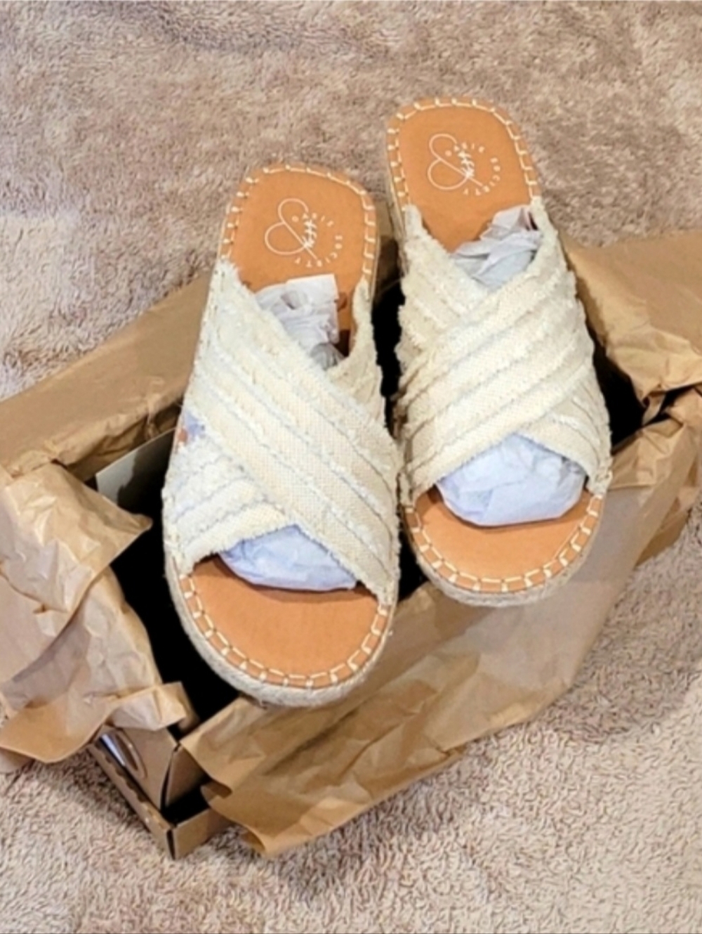 Woven Cross-Band Slide Sandals - Cream